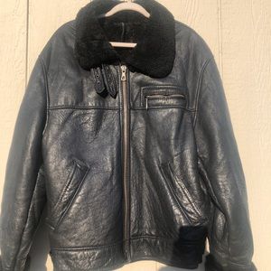 Drakes Paris Sheepskin B3 type bomber flight jacket black Extra large.